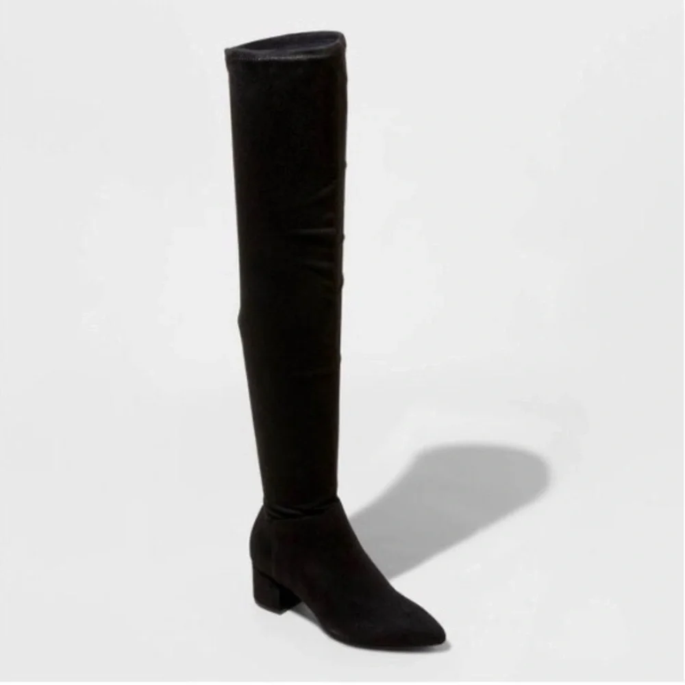 Black Faux Leather Heeled Over the Knee Boots, NWT
